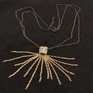 Anthropologie rhinestone, gold toned and black metal rock’n’roll necklace. EUC